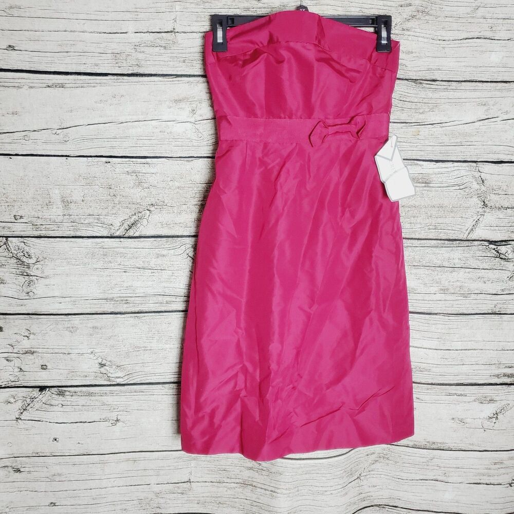 J. Crew Women’s Dress P0 Pink Fit & Flare Strapless 100% Silk Lined Bow